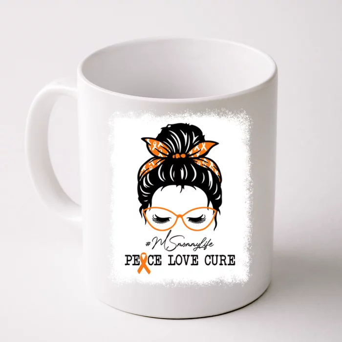 Peace Love Cure Mommy Messy Bun Multiple Sclerosis Gift Front & Back Coffee Mug