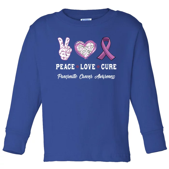 Peace Love Cure Pancreatic Cancer Awareness Gift Toddler Long Sleeve Shirt