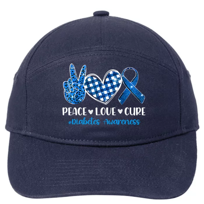 Peace Love Cure Grey Blue Ribbon Diabetes Awareness 7-Panel Snapback Hat