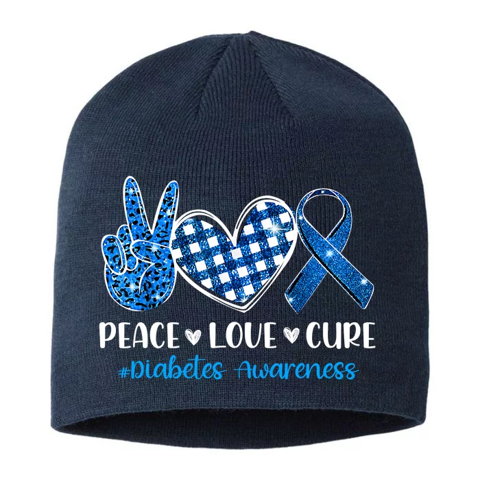 Peace Love Cure Grey Blue Ribbon Diabetes Awareness 8 1/2in Sustainable Knit Beanie