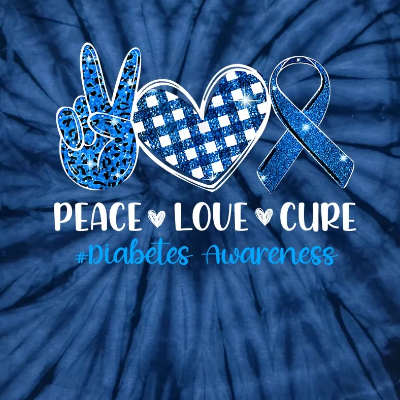 Peace Love Cure Grey Blue Ribbon Diabetes Awareness Tie-Dye T-Shirt