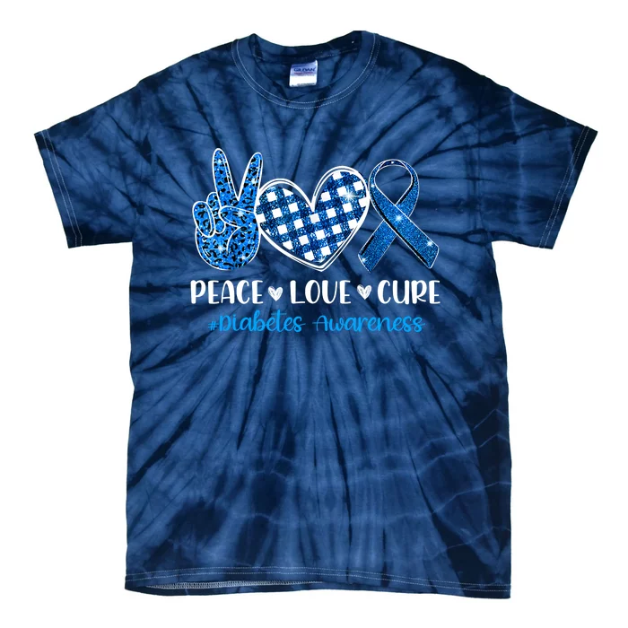 Peace Love Cure Grey Blue Ribbon Diabetes Awareness Tie-Dye T-Shirt