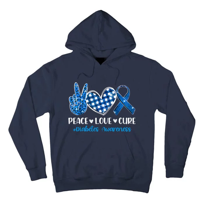 Peace Love Cure Grey Blue Ribbon Diabetes Awareness Tall Hoodie