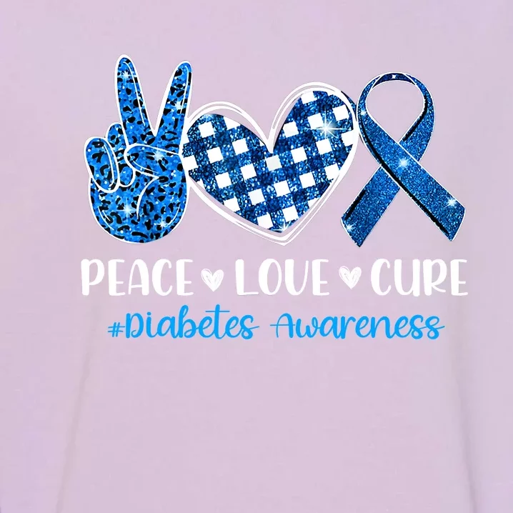 Peace Love Cure Grey Blue Ribbon Diabetes Awareness Garment-Dyed Sweatshirt