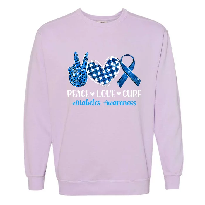 Peace Love Cure Grey Blue Ribbon Diabetes Awareness Garment-Dyed Sweatshirt