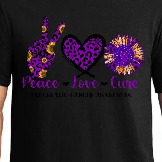 Peace Love Cure Pancreatic Cancer Awareness Purple Graphic Meaningful Gift Pajama Set