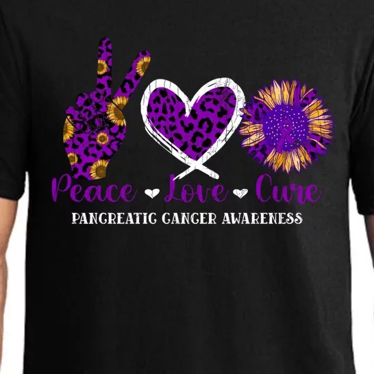 Peace Love Cure Pancreatic Cancer Awareness Purple Graphic Meaningful Gift Pajama Set