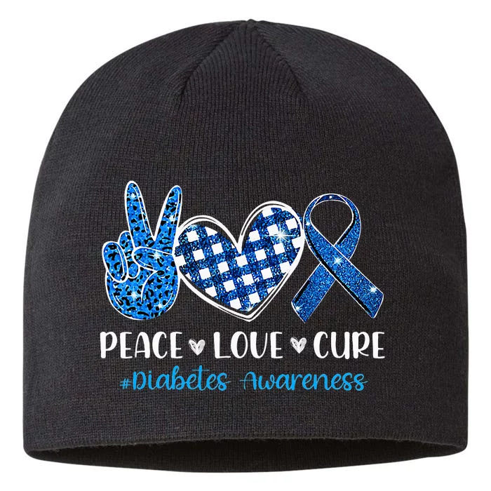 Peace Love Cure Grey Blue Ribbon Diabetes Awareness 8 1/2in Sustainable Knit Beanie