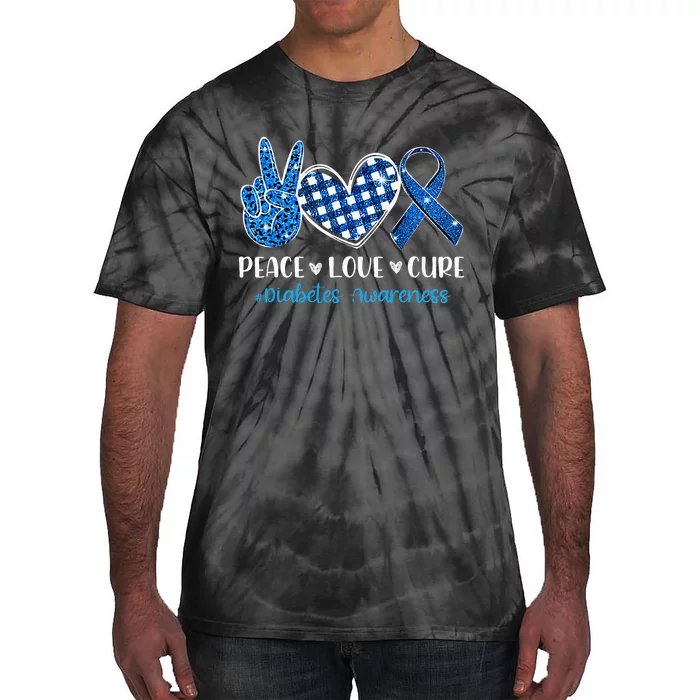 Peace Love Cure Grey Blue Ribbon Diabetes Awareness Tie-Dye T-Shirt