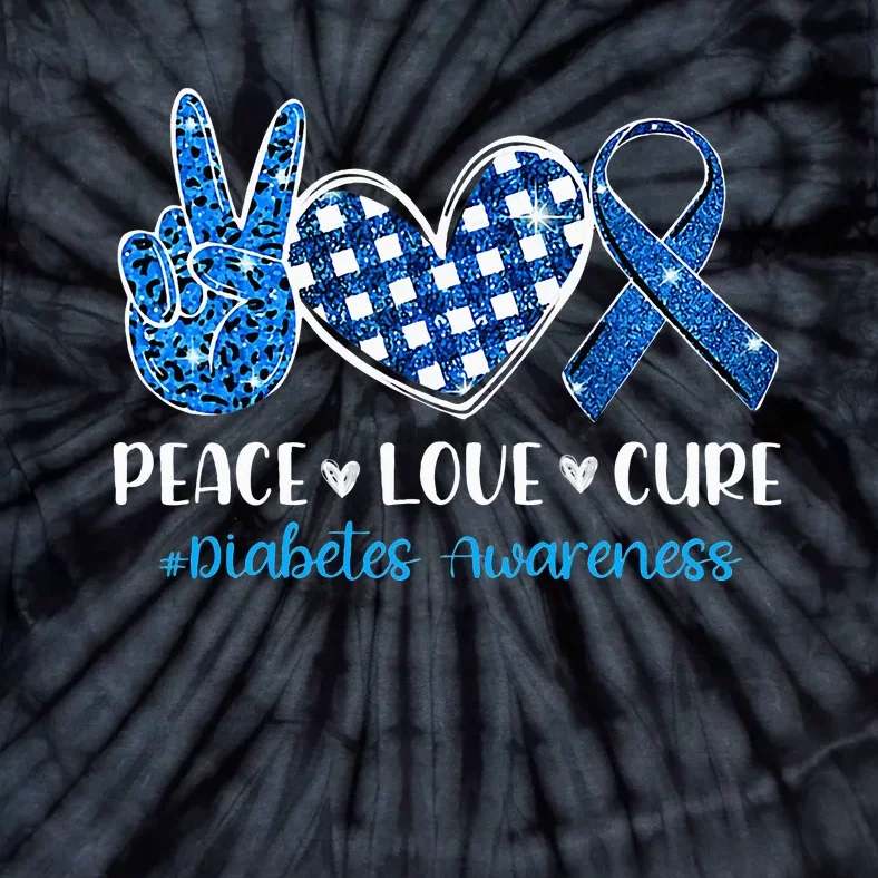 Peace Love Cure Grey Blue Ribbon Diabetes Awareness Tie-Dye T-Shirt