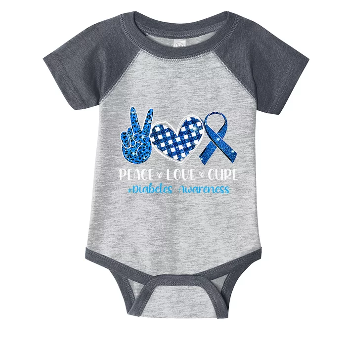 Peace Love Cure Grey Blue Ribbon Diabetes Awareness Infant Baby Jersey Bodysuit