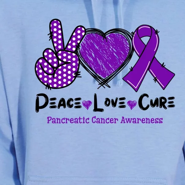 Peace Love Cure Pancreatic Cancer Awareness Purple Ribbon Cool Gift Unisex Surf Hoodie