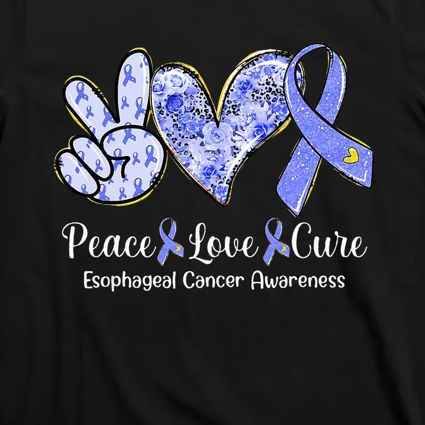 Peace Love Cure Periwinkle Ribbon Esophageal Cancer T-Shirt