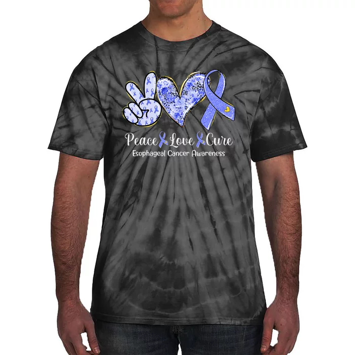 Peace Love Cure Periwinkle Ribbon Esophageal Cancer Tie-Dye T-Shirt