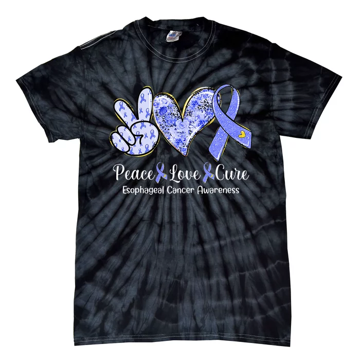 Peace Love Cure Periwinkle Ribbon Esophageal Cancer Tie-Dye T-Shirt