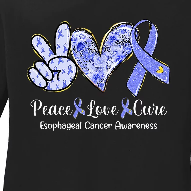 Peace Love Cure Periwinkle Ribbon Esophageal Cancer Ladies Long Sleeve Shirt