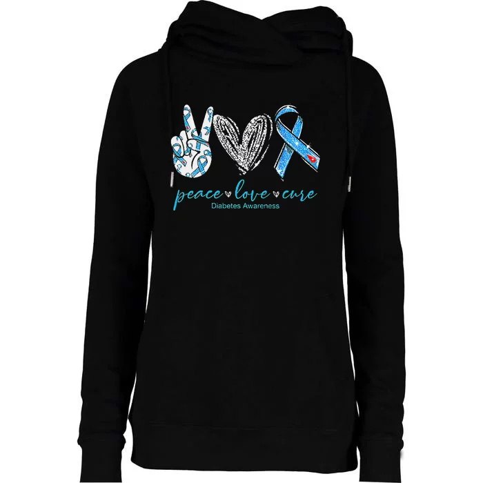 Peace Love Cure Diabetes Awareness Womens Funnel Neck Pullover Hood