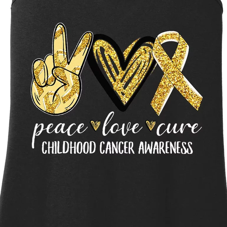 Peace Love Cure Childhood Cancer Awareness Gold Ribbon Ladies Essential Tank