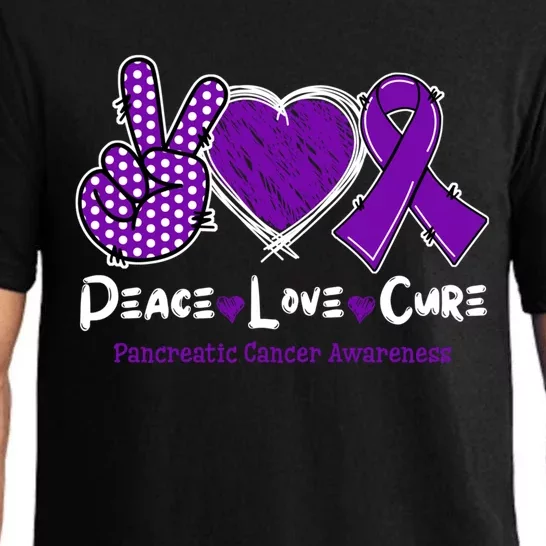 Peace Love Cure Pancreatic Cancer Awareness Purple Ribbon Cute Gift Pajama Set