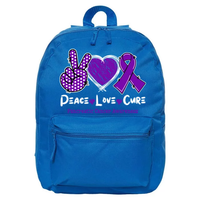 Peace Love Cure Pancreatic Cancer Awareness Purple Ribbon Cute Gift 16 in Basic Backpack