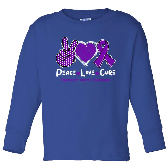 Peace Love Cure Pancreatic Cancer Awareness Purple Ribbon Cute Gift Toddler Long Sleeve Shirt