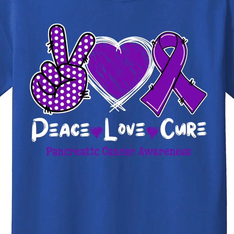 Peace Love Cure Pancreatic Cancer Awareness Purple Ribbon Cute Gift Kids T-Shirt