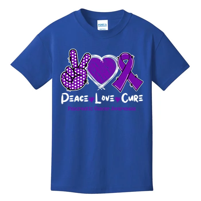 Peace Love Cure Pancreatic Cancer Awareness Purple Ribbon Cute Gift Kids T-Shirt