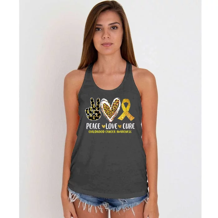 Peace Love Cure Childhood Cancer Awareness Leopart Heart Women's Knotted Racerback Tank