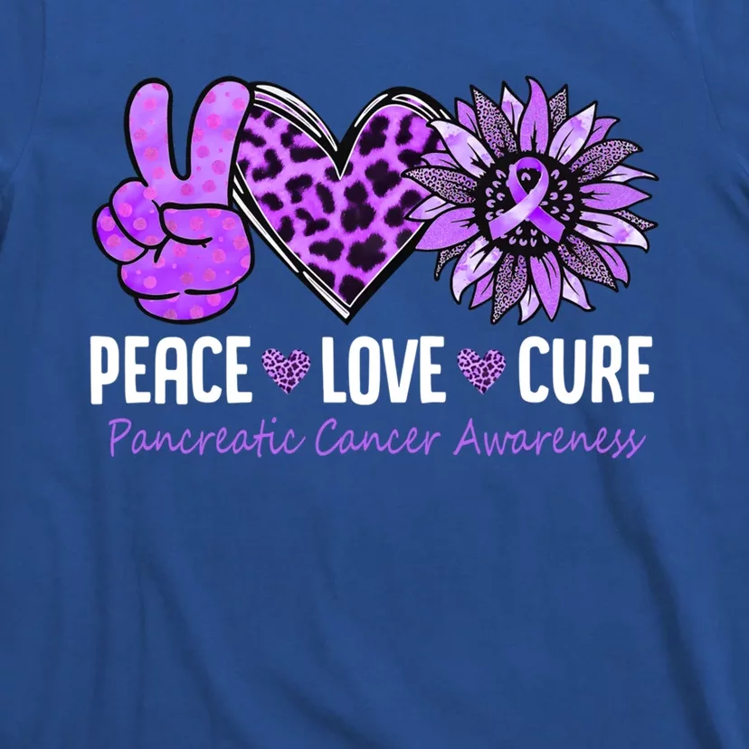 Peace Love Cure Pancreatic Cancer Awareness Purple Sunflower Cute Gift T-Shirt