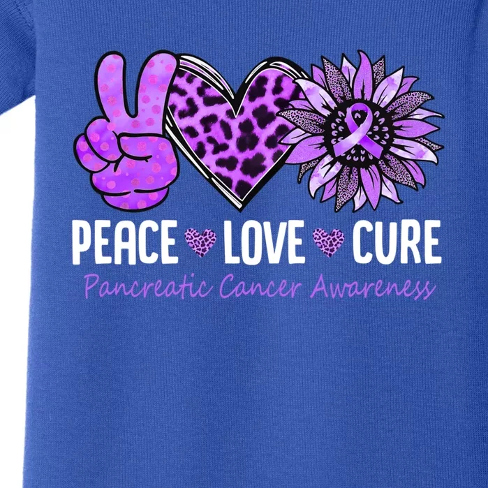 Peace Love Cure Pancreatic Cancer Awareness Purple Sunflower Cute Gift Baby Bodysuit