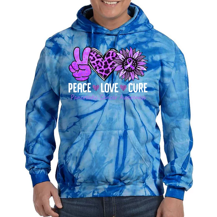 Peace Love Cure Pancreatic Cancer Awareness Purple Sunflower Cute Gift Tie Dye Hoodie