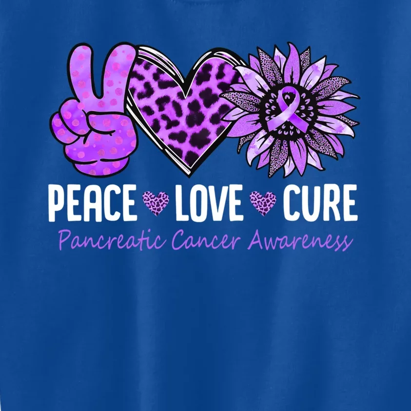 Peace Love Cure Pancreatic Cancer Awareness Purple Sunflower Cute Gift Kids Sweatshirt