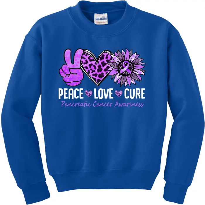 Peace Love Cure Pancreatic Cancer Awareness Purple Sunflower Cute Gift Kids Sweatshirt