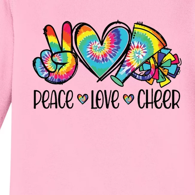 Peace Love Cheer Tie Dye Cheerleading Cheerleader Gift Baby Long Sleeve Bodysuit