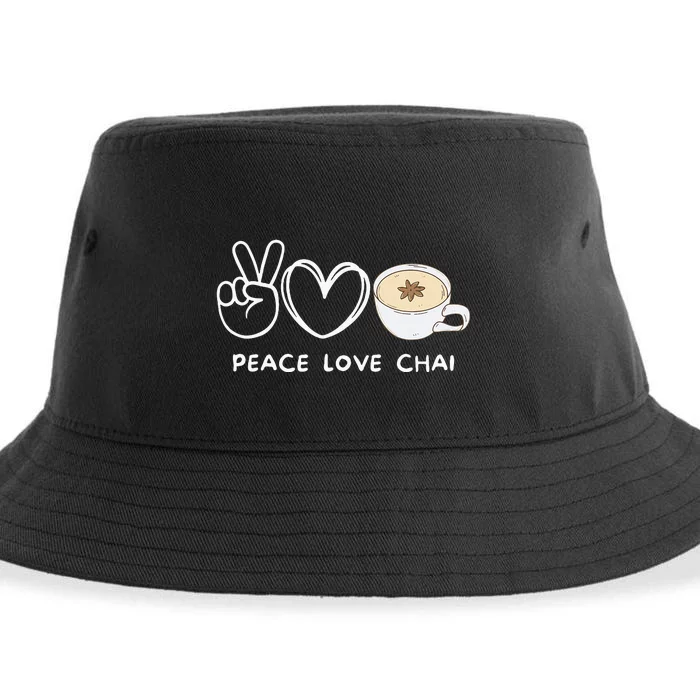 Peace Love Chai Tea Retro Chai Tea Lover Food Lover Sustainable Bucket Hat