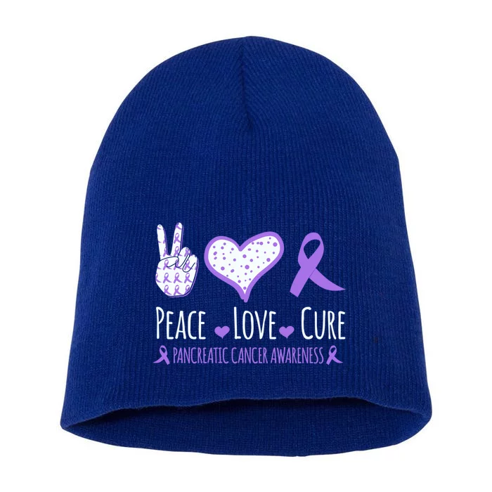 Peace Love Cure Pancreatic Cancer Awareness Ribbon Pink Gift Short Acrylic Beanie