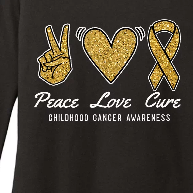 Peace Love Cure Childhood Cancer Awareness Ribbon Warrior Womens CVC Long Sleeve Shirt