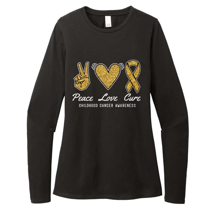 Peace Love Cure Childhood Cancer Awareness Ribbon Warrior Womens CVC Long Sleeve Shirt