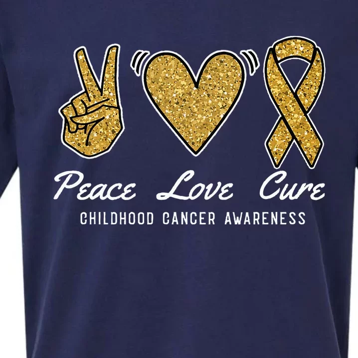 Peace Love Cure Childhood Cancer Awareness Ribbon Warrior Sueded Cloud Jersey T-Shirt