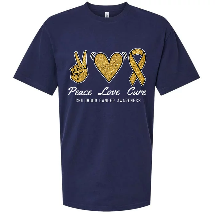 Peace Love Cure Childhood Cancer Awareness Ribbon Warrior Sueded Cloud Jersey T-Shirt