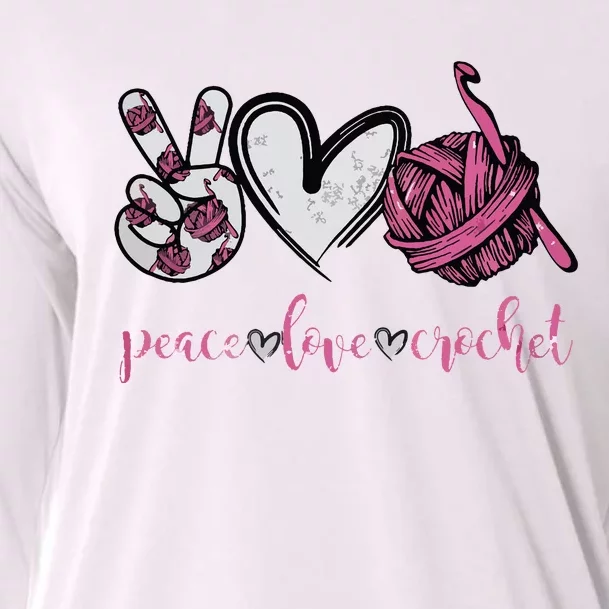 Peace Love Crochet Funny Crocheting Lover Present Cooling Performance Long Sleeve Crew