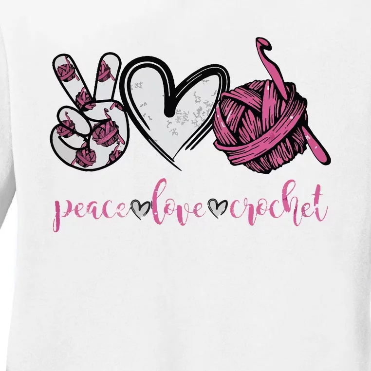 Peace Love Crochet Funny Crocheting Lover Present Ladies Long Sleeve Shirt