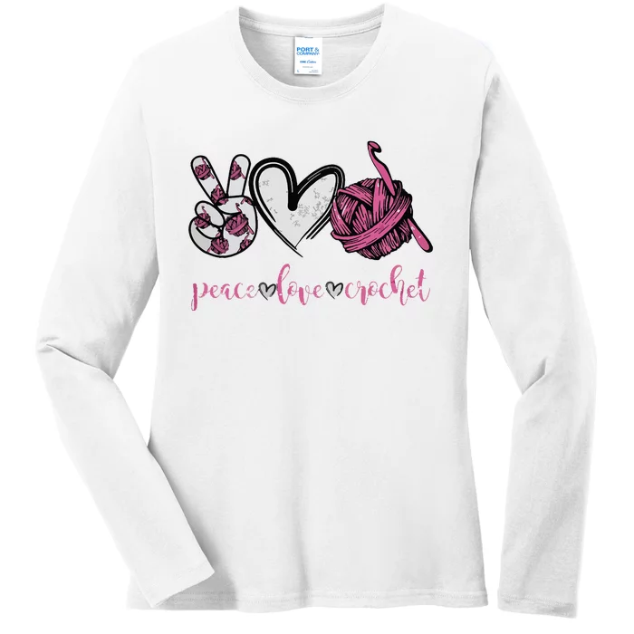 Peace Love Crochet Funny Crocheting Lover Present Ladies Long Sleeve Shirt