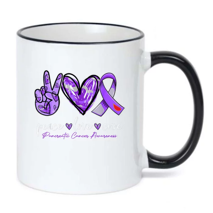 Peace Love Cure Pancreatic Cancer Awareness Sign Hand Cool Gift Black Color Changing Mug