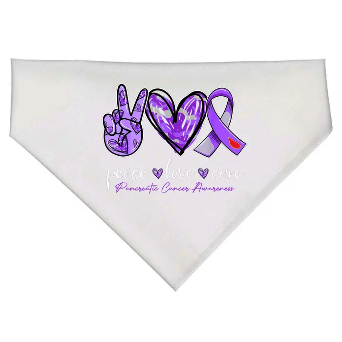 Peace Love Cure Pancreatic Cancer Awareness Sign Hand Cool Gift USA-Made Doggie Bandana