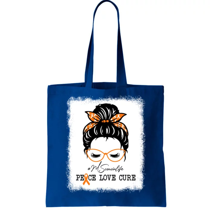 Peace Love Cure Cousin Messy Bun Multiple Sclerosis Gift Tote Bag