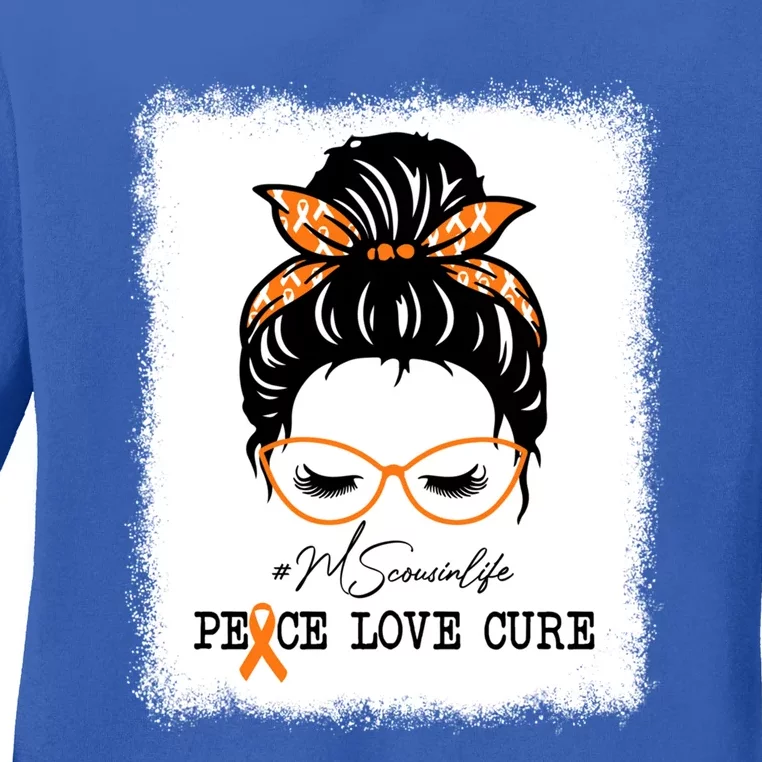 Peace Love Cure Cousin Messy Bun Multiple Sclerosis Gift Ladies Long Sleeve Shirt