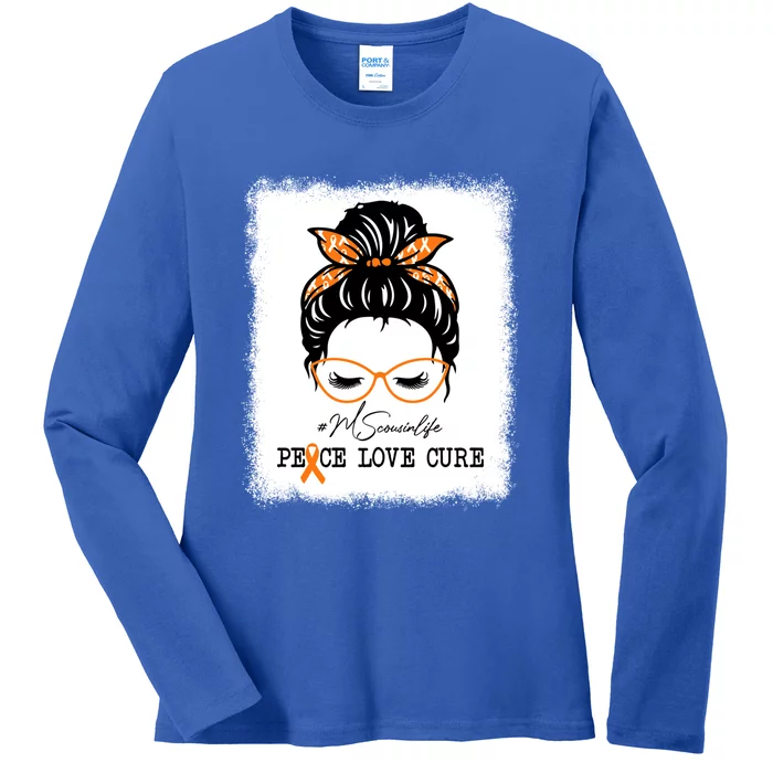 Peace Love Cure Cousin Messy Bun Multiple Sclerosis Gift Ladies Long Sleeve Shirt