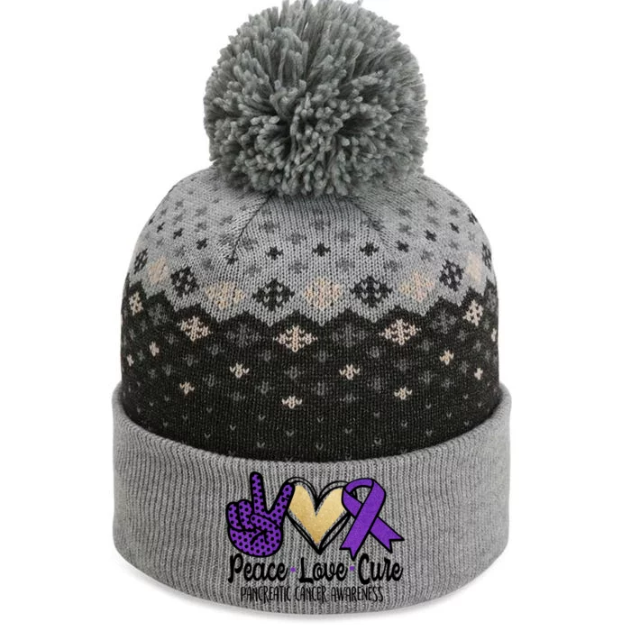 Peace Love Cure Pancreatic Cancer Awareness Gift The Baniff Cuffed Pom Beanie