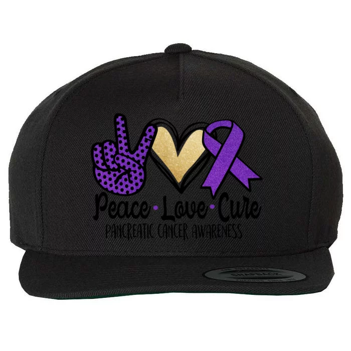 Peace Love Cure Pancreatic Cancer Awareness Gift Wool Snapback Cap